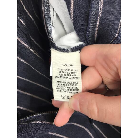 Alex Mill Womens 2 Boy Pants Blue Tan Stripe 100% Linen Lightweight Airy Coastal - Picture 7 of 9